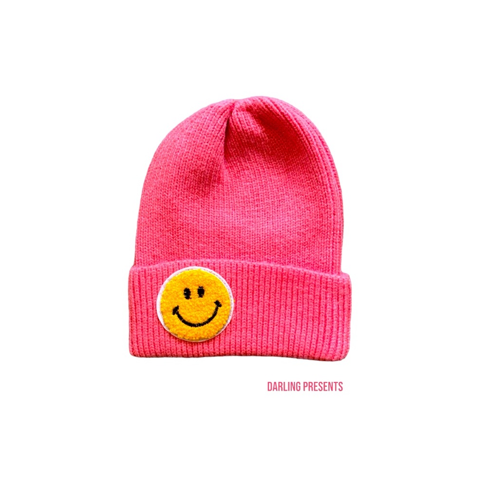 Smiley Face Beanie Unisex Color Pink